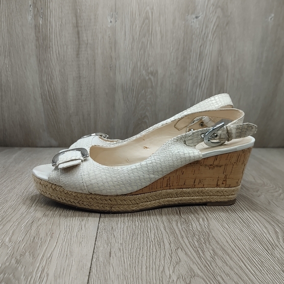 Franco Sarto Kendra Wedge Sandal Jute Cork Ice Lizard Tan Beige Cream Peep 10 - Picture 2 of 12